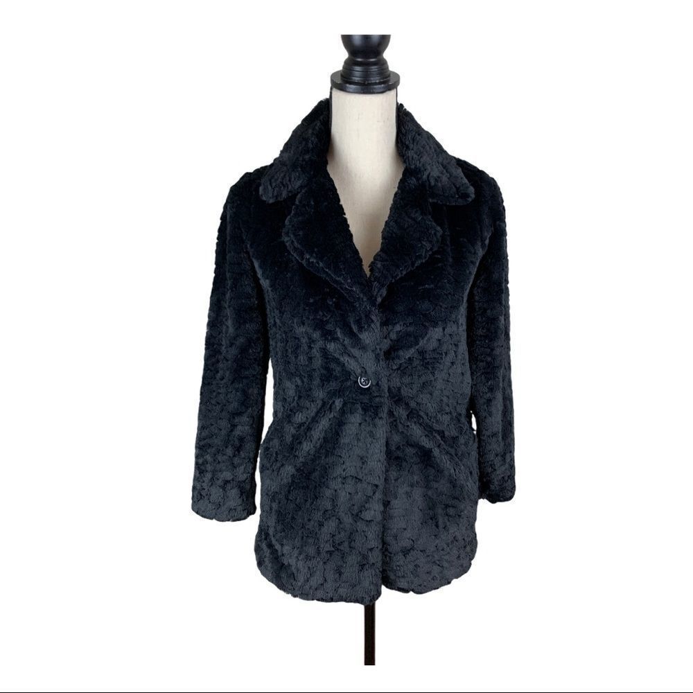 Ruby & Bloom Juniors Black Faux Fur‎ Blazer Sz L.